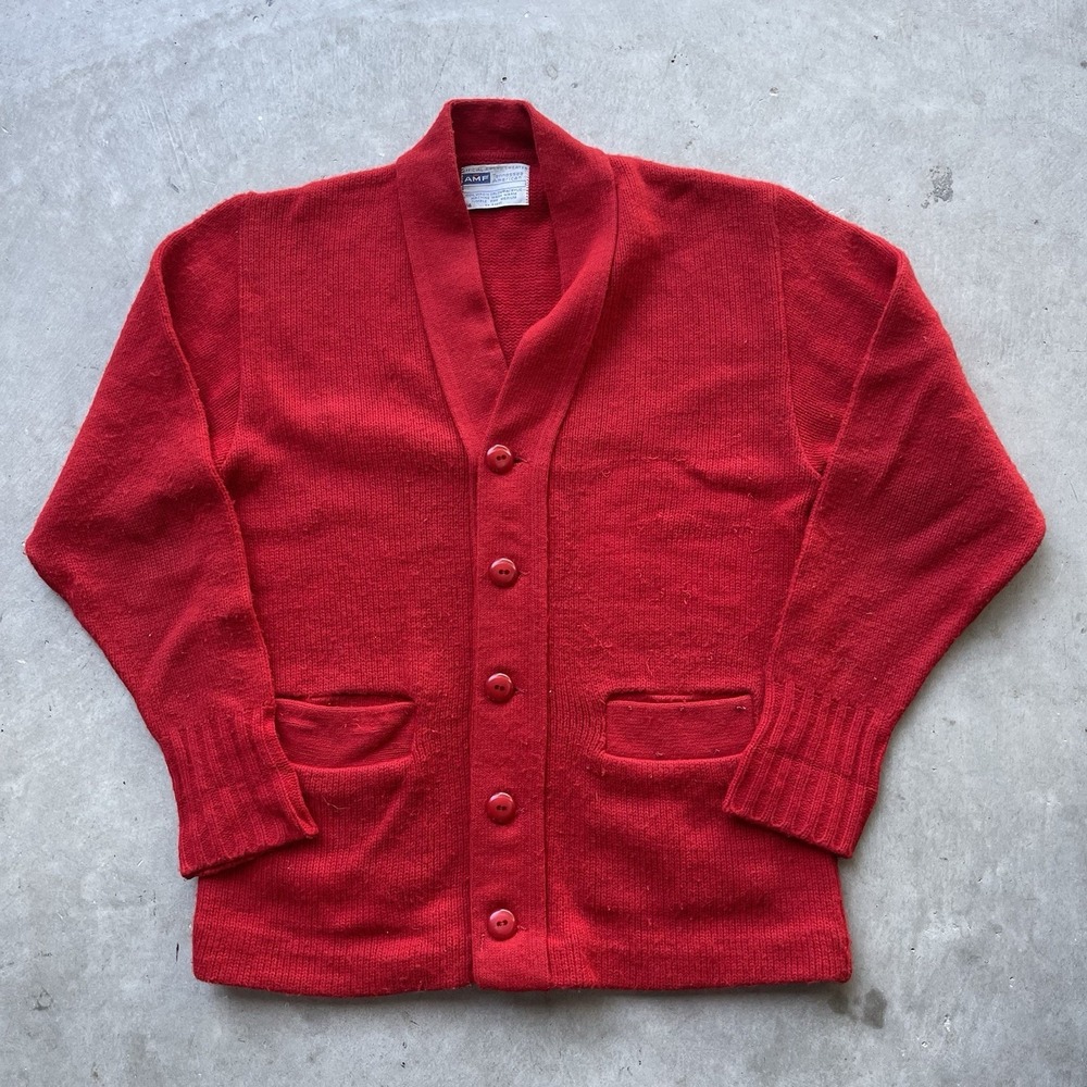 Vintage 70's‎ AMF USA Made Knit Ivory Red Cardigan Sweater Size 34/XS Preppy